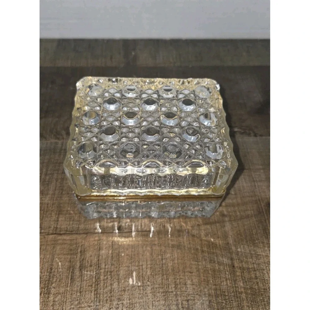 Vtg GSE Ottone Garantito Cut Crystal Lidded Glass Jewely Casket Trinket Box READ